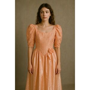 Vintage 1970s Dance Allure by Alfred Angelo Peach Satin Dress